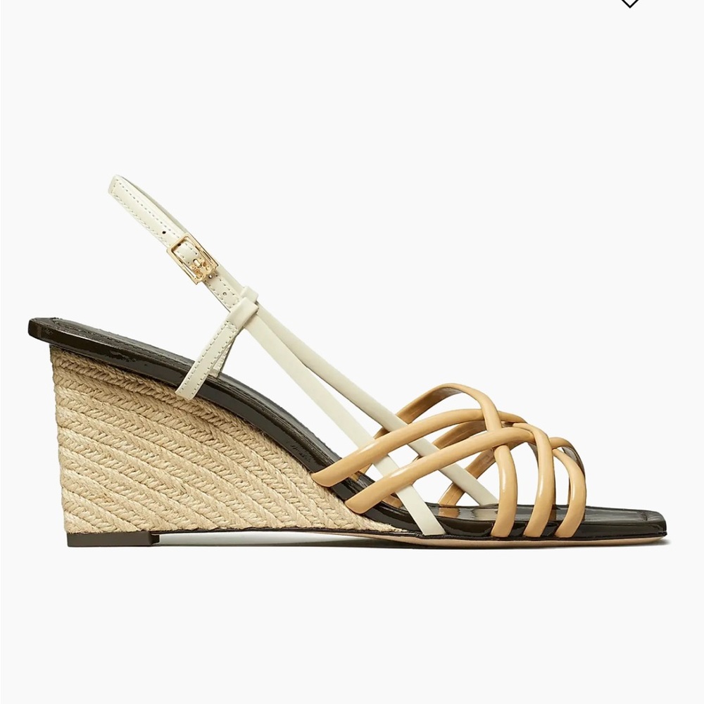 New Tory Burch Multi Strap 75MM Wedge Sand - Picture 2 of 7
